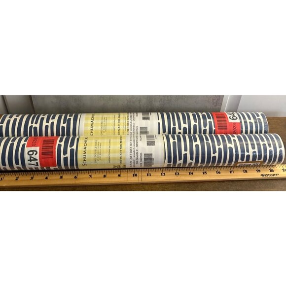 New Schumacher Bamboo-Marine Luxury Decor Wallpaper Lot of 2 Rolls - Picture 5 of 9